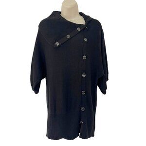 White House Black Market Womens Oversize S Black Side Button Asym Collar Sweater